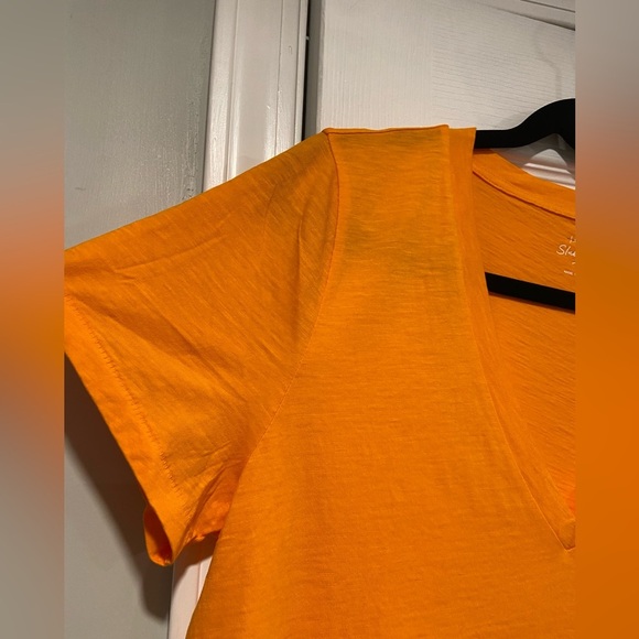 NWOT J. Crew Size L Orange Slub Cotton Tee Shirt V Neck Short Sleeve Lightweight - Picture 5 of 11
